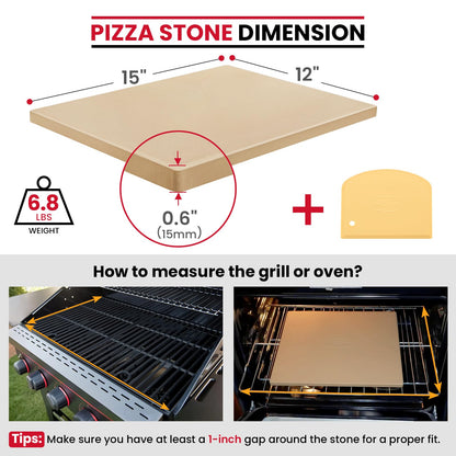 Unicook Pizza Stone, Heavy Duty Cordierite Pizza Pan for Oven and Grill, Thermal Shock Resistant Baking Stone for Bread, 15 X 12 Inch Rectangular, 6.8 lbs