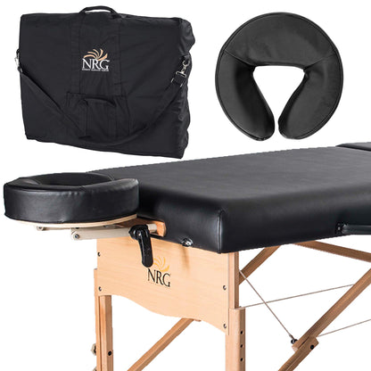 Chi Massage Portable Table Package by NRG - Lightweight, Folding Massage Therapy Table - Ultra Comfortable - Made of Durable White Oak - Premium Headrest with Cushion, Carry Case - Color Black