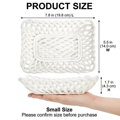 ZAVOOS Small Ceramic Fruit Bowl, 7.8" x 5.5" x 1.7" White Berry Basket Serving Bowl with Holes for Kitchen Counter, Decorative Key Basket for Entryway Table, Dining Room, Easter Egg