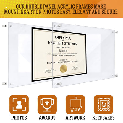 Thyle 2026 Graduation Acrylic Diploma Frame 18x22 Floral Business License Frame Wall Mount Floating Certificate Display Set with 50 Dried Flowers, Tweezers & Nano Tape, Ready-to-use(White,Beige)