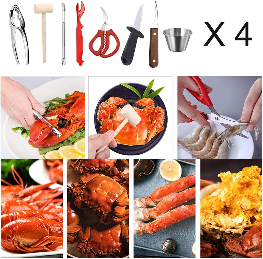 Ymkf Sqqr 32 Hammer,and Set PCS Seafood Tools Include Crab Crackers, Seafood Scissors,Oyster Knife, Shrimp Deveiner