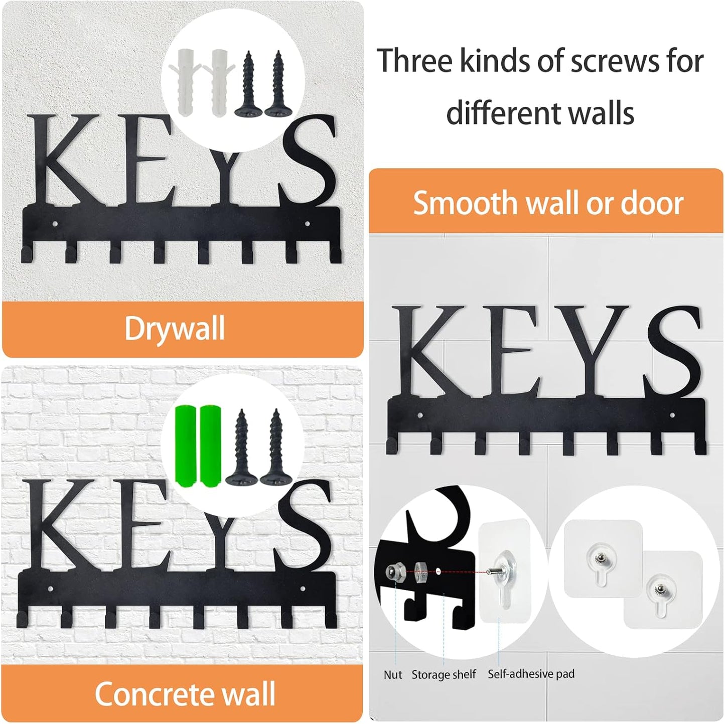 HappyHapi Key Holder Wall Mount, Metal Decorative Key Organizer Rack with 8 Hooks for Home, Matte Black
