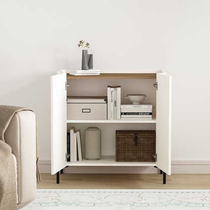 Manhattan Comfort Abbey 2 Piece Set, 67" Sideboard and Accent Cabinet with Adjustable Shelves, Modern Tray Top Design, Soft Close Doors, Ideal for Dining, Living Room, and Bedroom, Maple and Off White