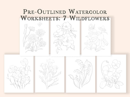 Wildflower Watercolor Workbook with Real Cold Press Cotton Watercolor Paper, Pre-Outlined Designs, Step-by-Step Instructions & Online Videos – Premium Botanical Art Book for Adults & Beginners