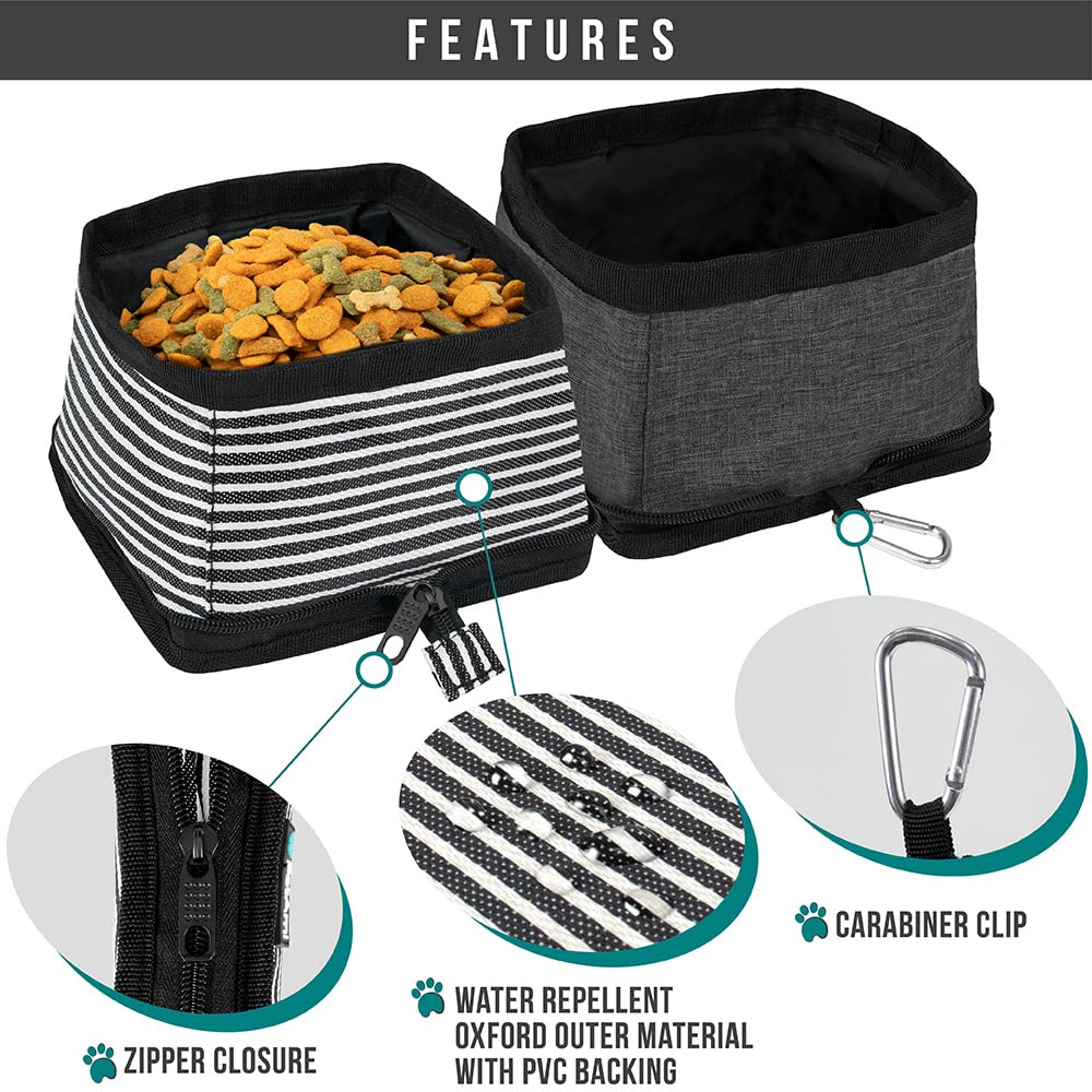 PetAmi Collapsible Dog Bowls 2 Pack, Food and Water Bowls Travel Set, Portable Pet Dish No Spill, Foldable Lightweight BPA Free Leakproof Bowls, Camping Hiking Walking Outdoor Gear Accessories, Black