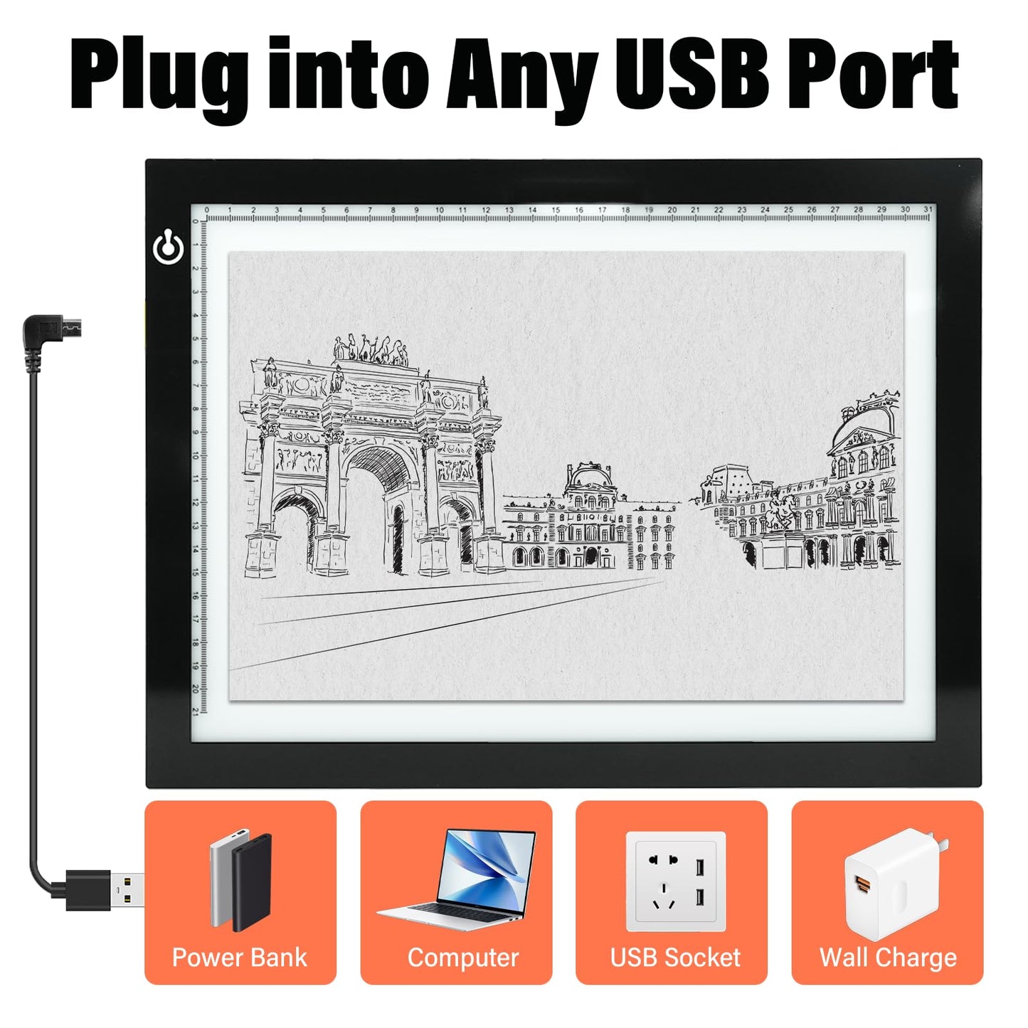 A4 LED Copy Board Tracing Light Box, Adjustable Brightness Artcraft LED Trace Light Pad, USB Power Light Table for Artists, Tattoo Drawing, Animation, Sketching, Stenciling & Diamond Art Painting