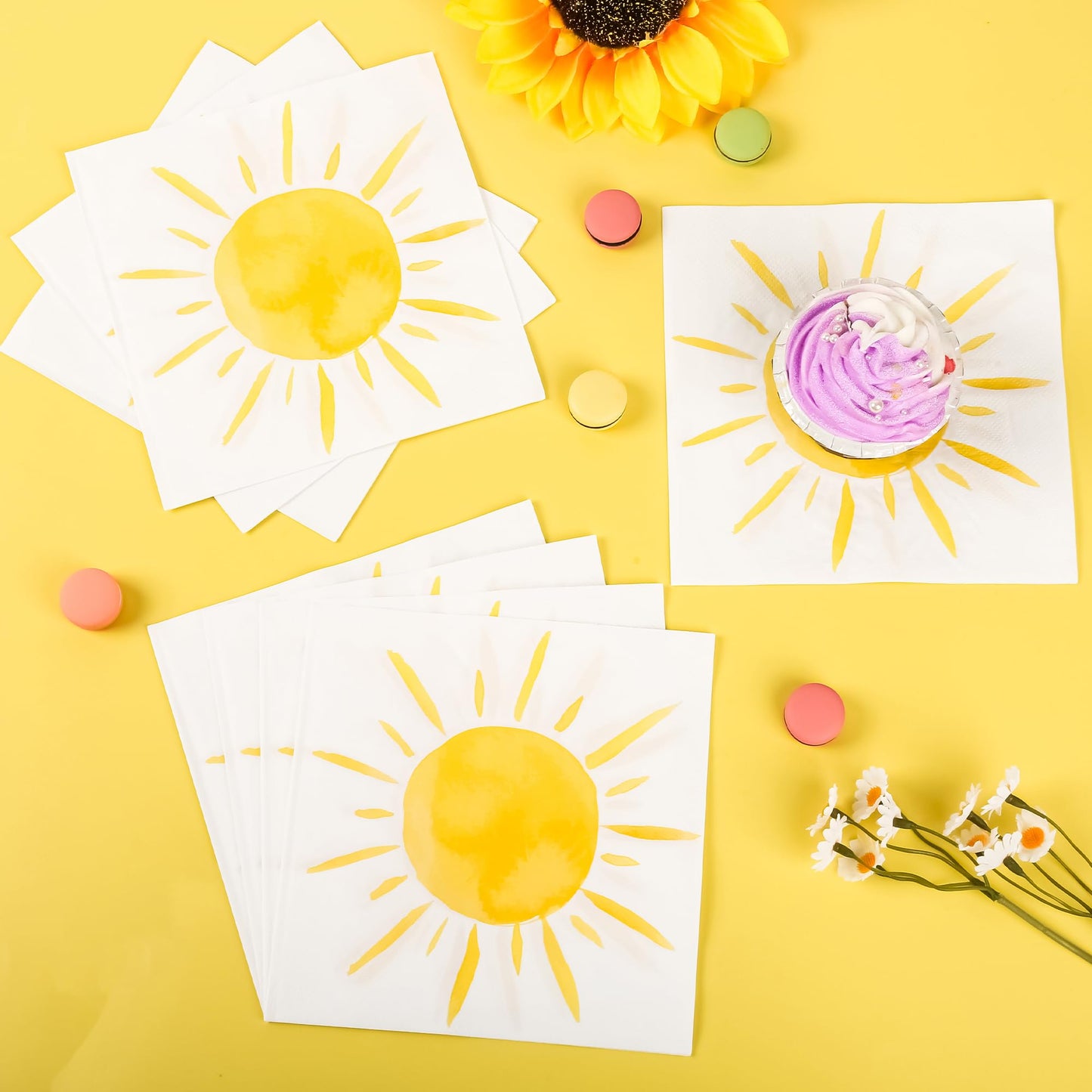 100Pcs Boho Sun Party Napkins First Trip Around The Sun Disposable Paper Napkins Hippie Summer Sunshine 6.5" Luncheon Cocktail Napkin for Birthday Baby Shower Party Supplies