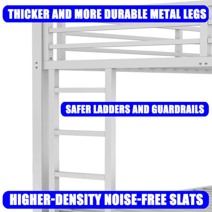 SIMPLEZC Upgraded Version Thickened Heavy-Duty Metal Full XL Over Full XL Bunk Bed, Higher Quality & Stronger Steel Bunk Bed Full XL Size with Ladder and Guard Rail for Adults (White,Full XL)
