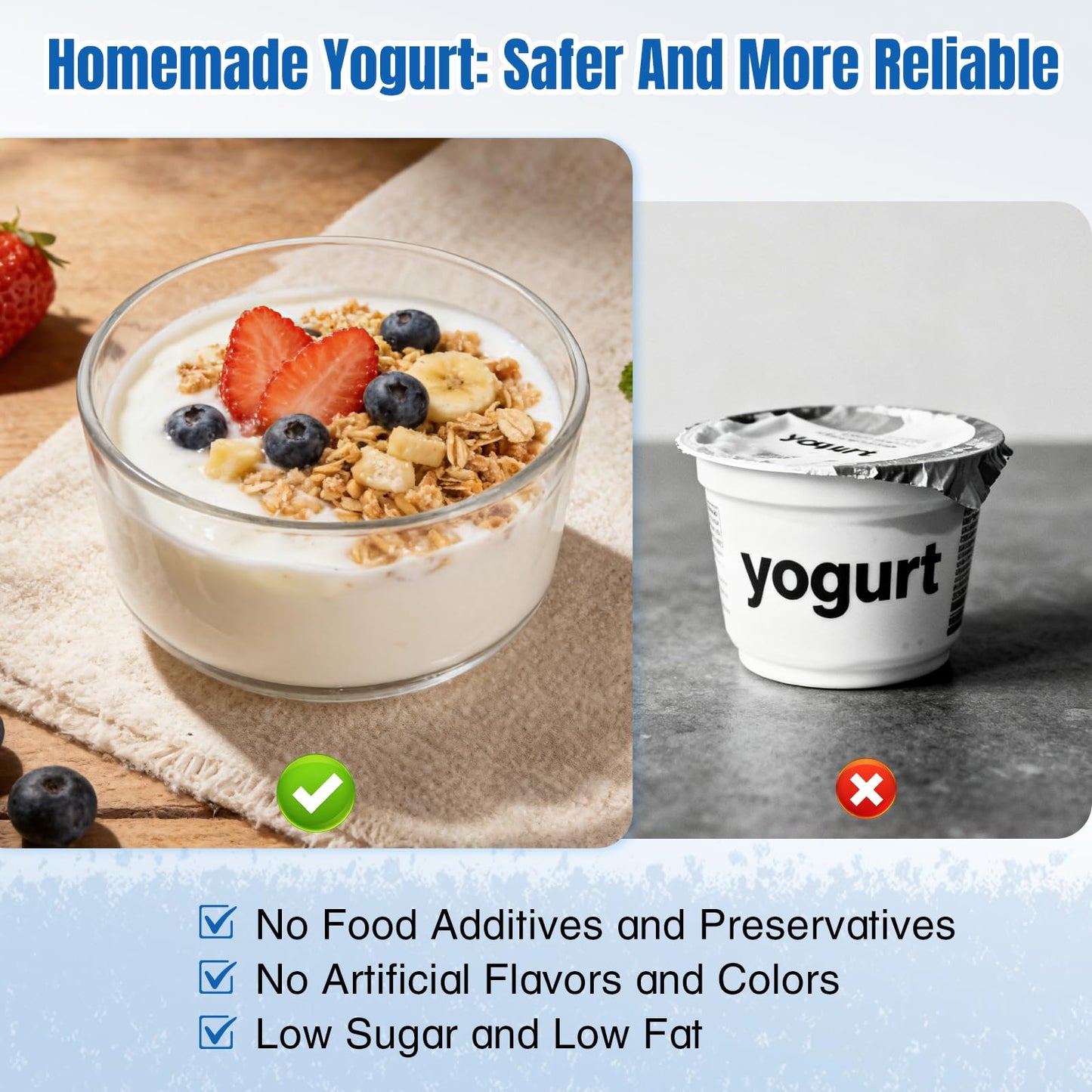 Adjustable Temp & Time Yogurt Maker with Auto Shut-Off, Constant Fermentation, with Two 1-Quart Glass Bowls for Homemade Probiotic Yogurt