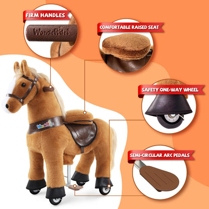 WondeRides Ride on Horse Pony Cycle Riding Horse Toy Size 4 for Age 4-9 M445, 36 Inch Height Riding Pony Ride Plush Giddy up Rocking Mechanical Walking Animal with Wheels No Battery for Child Kids