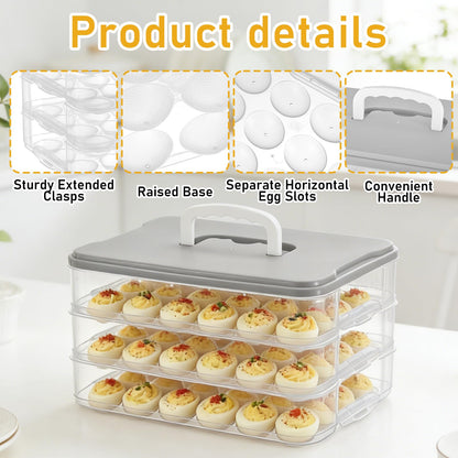 BOUTICOL 3-Layer Deviled Egg Container with Lid and Handle, Clear Plastic Deviled Egg Carrier Storage 72 Eggs, Portable Stackable Eggs Holder Platter for Easter, Thanksgiving Day, Party, Picnic