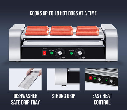 SYBO Hot Dog Roller, 18 Hot Dog 7 Roller Grill Cooker Machine with Removable Stainless Steel Drip Tray, 1000-Watts, Commercial Grade