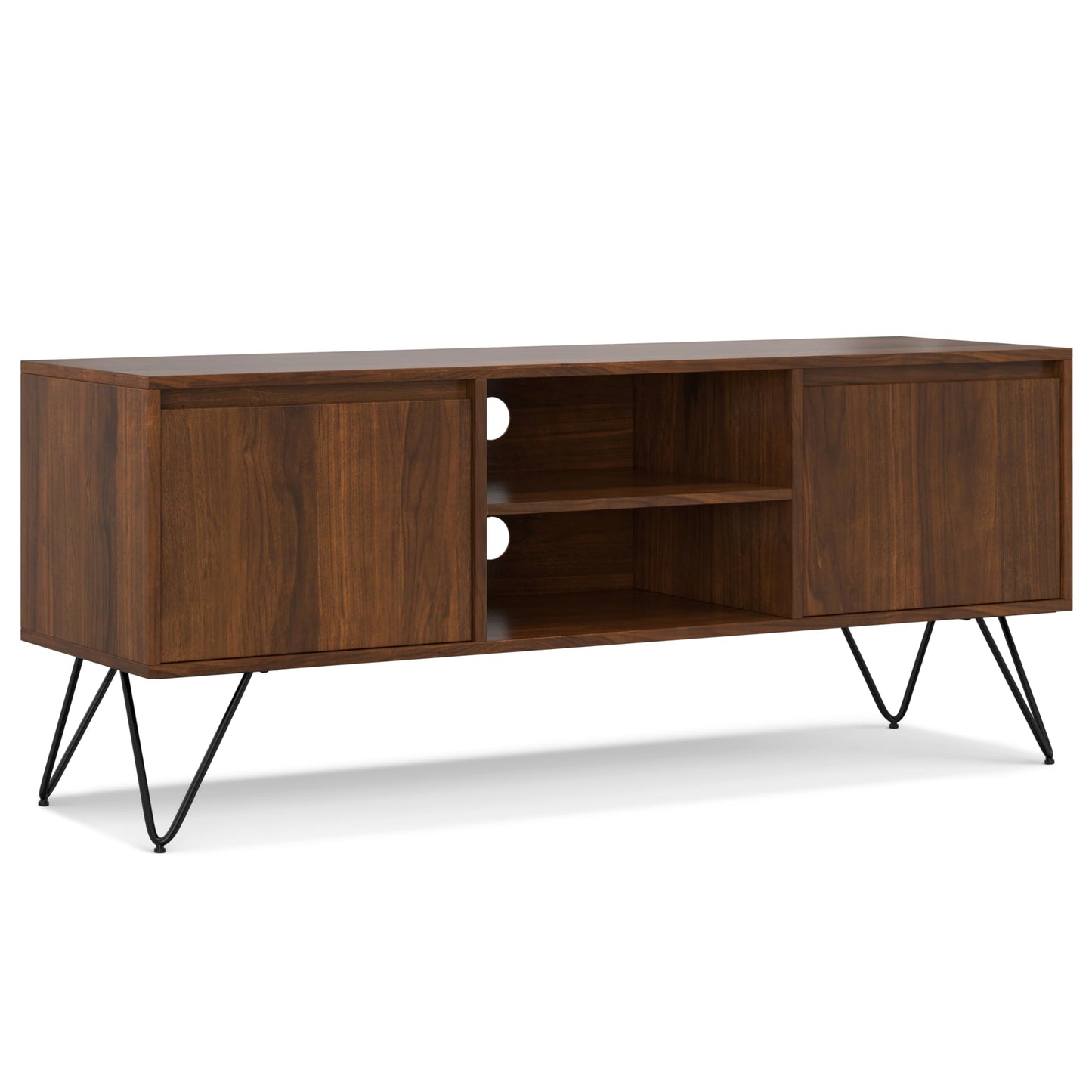 SIMPLIHOME Hunter 60 inch Wide Industrial TV Media Stand in WALNUT WOOD For TVs up to 65 inches for the Living Room and Entertainment Center