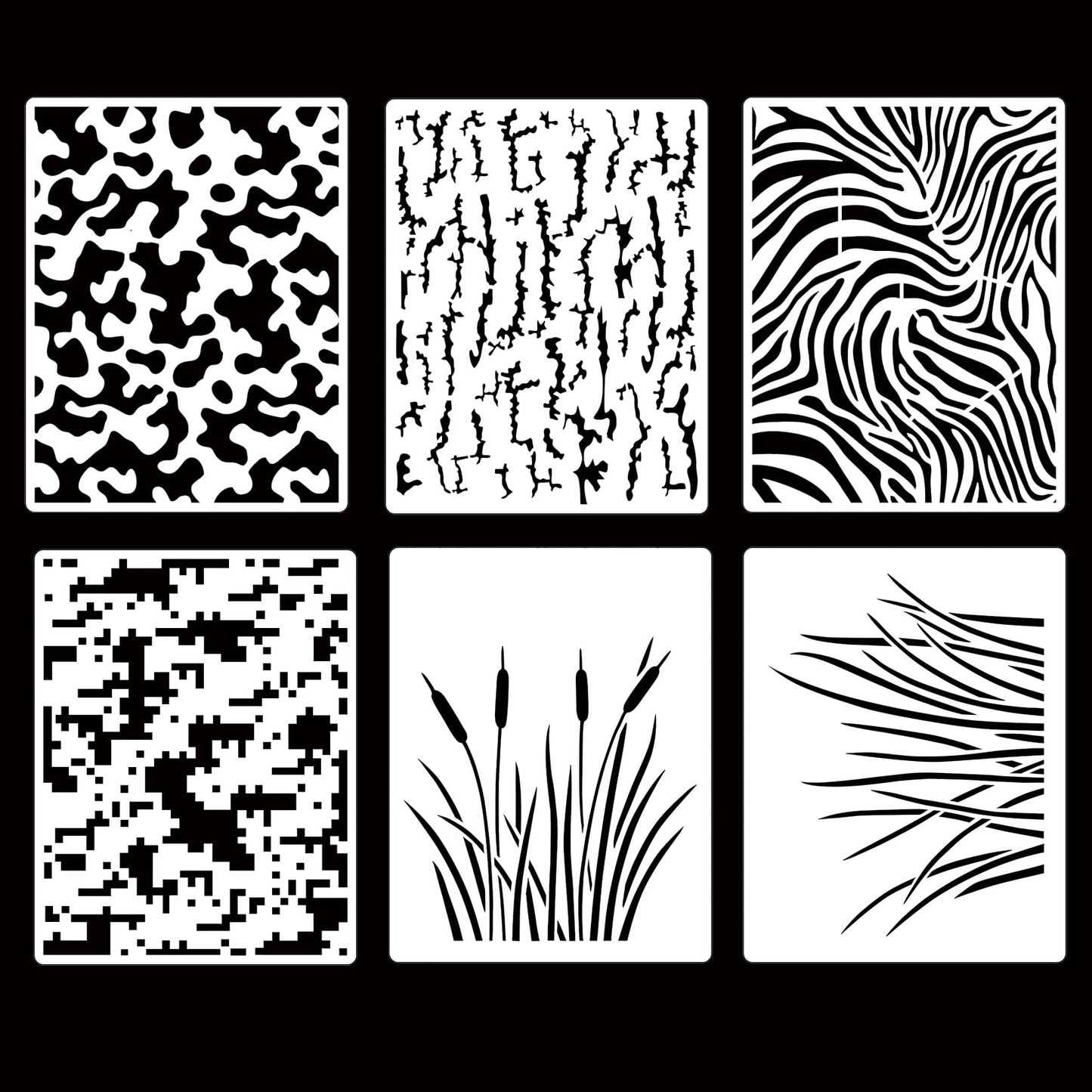6 Pieces Camo Stencils for Spray Paint, Camouflage Grass Pattern Stencils Templates Reusable Digital Camo Paint Stencil for Boat DIY Crafts (Camo)