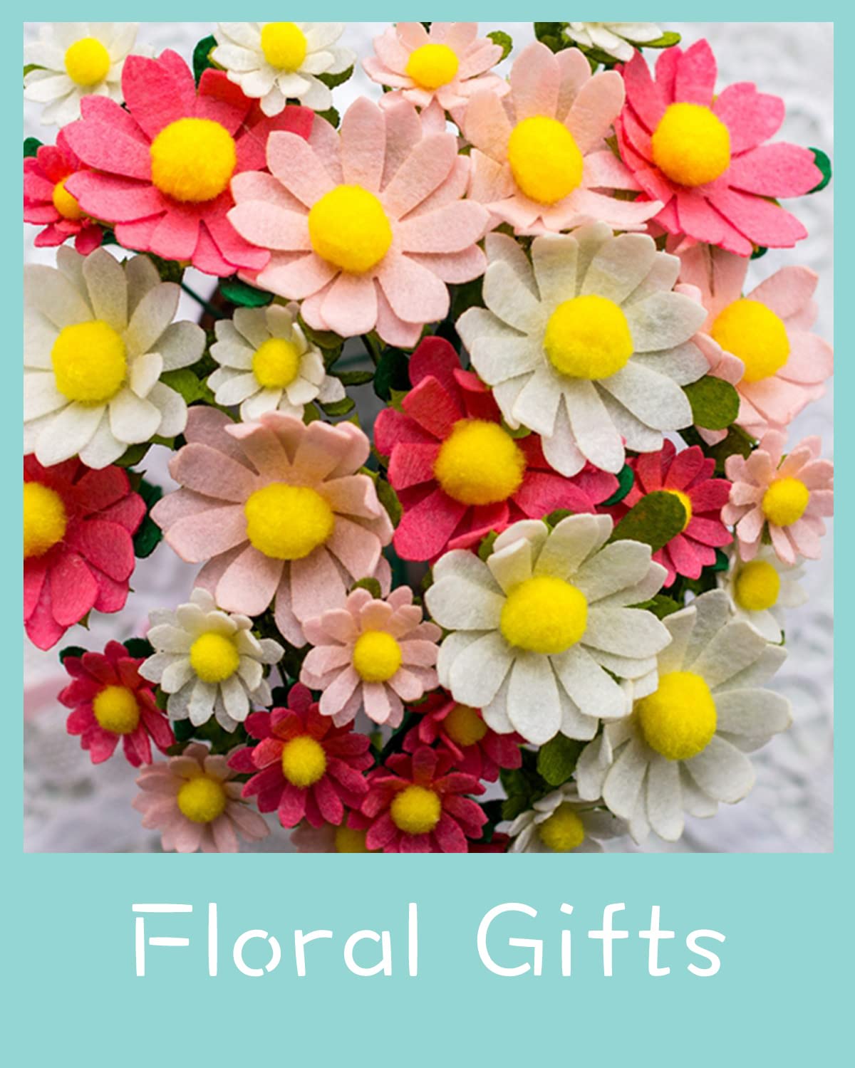 BAZIMA DIY Felt Flower Art Craft Kit, DIY Daisy Bouquet Kit, Floral Gifts, Beginner Craft Kit, Arrange Pre-Cut Flowers and Foliage