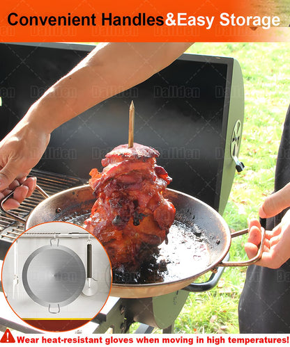 Dallden BBQ Vertical Skewer-Al Pastor Skewer Vertical Rotisserie Vertical Spit Stand for Tacos Al Pastor, Shawarma, Gyros- BBQ Grilling Accessory with 3 Removable Spikes (8”, 10" and 12”)