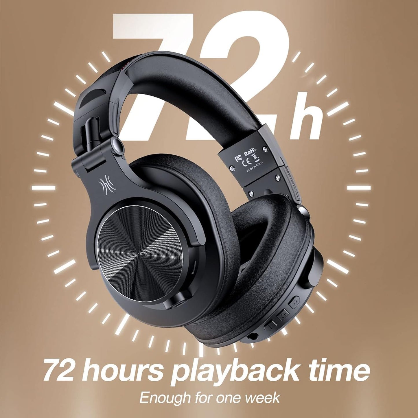 OneOdio A70 Bluetooth Over Ear Headphones, Wireless Headphones with 72H Playtime, Hi-Res, Built-in Mic, 3.5mm/6.35mm Wired Audio Jack for Studio Monitor & Mixing DJ Guitar AMP, Computer PC Gaming