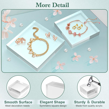 SAMYUCHO Acrylic Base Stand 4 Pack 6 X 6 X 1 Inch Acrylic Blocks for Display Trophy Base Clear Square Cube Riser Display Cylinder Pedestal Stands for Collectibles Jewelry Props Food Display