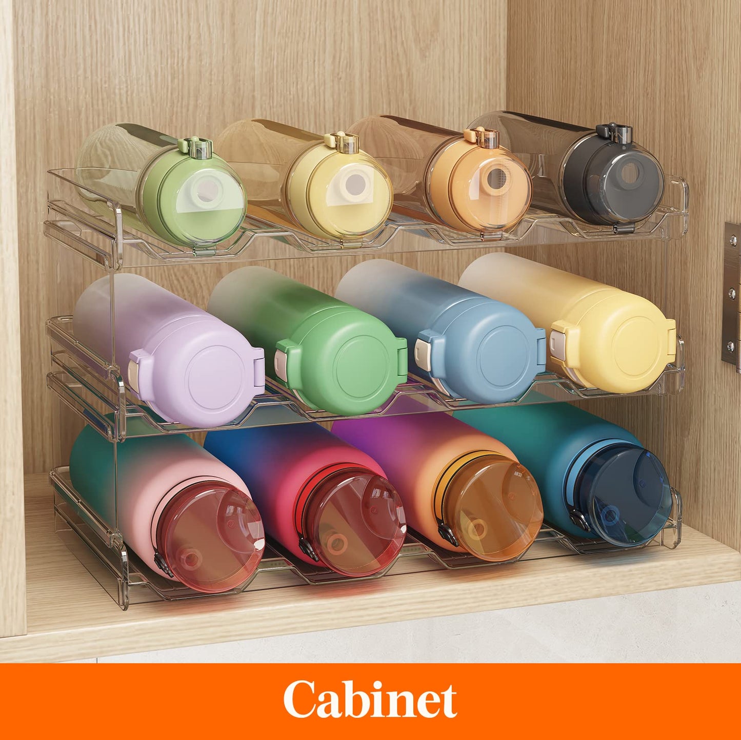 Lifewit Stackable Water Bottle Organizer for Cabinet, Plastic Bottle Holder Fits Bottles & Tumblers up to 3.8" Diameter, Pantry, Countertop & Fridge, 2 Tier Holds 8 Bottles