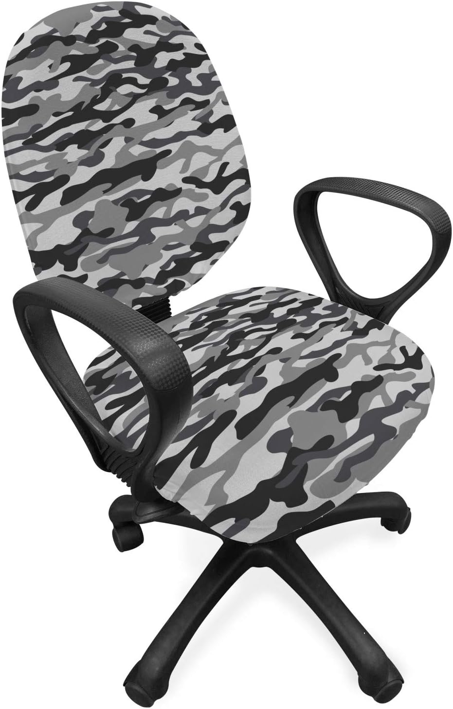 Lunarable Camo Office Chair Slipcover, Decorative Stretch and Washable Fabric Cover, Standard Size, Grey Dimgray Purple