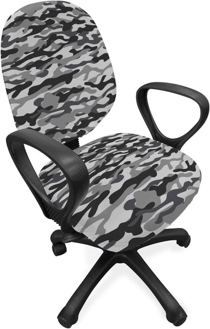 Lunarable Camo Office Chair Slipcover, Decorative Stretch and Washable Fabric Cover, Standard Size, Grey Dimgray Purple