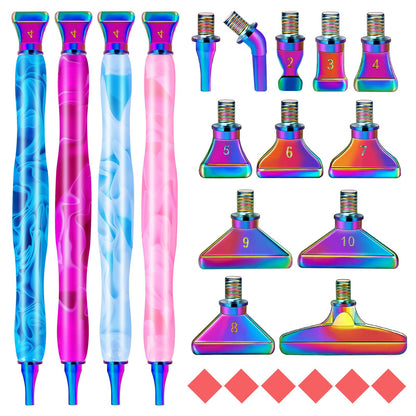 DoreenBow 28Pcs Diamond Art Painting Tools - 4 Diamond Art Pens, Metal Rainbow Tips Kit, Stainless Screw Thread Tips, Ergonomic Accessories for Adults with 12 Clay, Rainbow