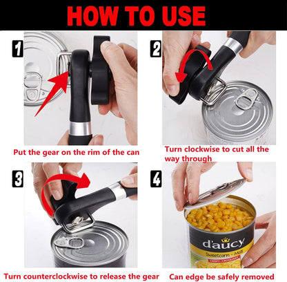 AWON Manual Can Opener for Kitchen Safety, No Sharp Edges, with Bottle Opener Set for Arthritis Camping
