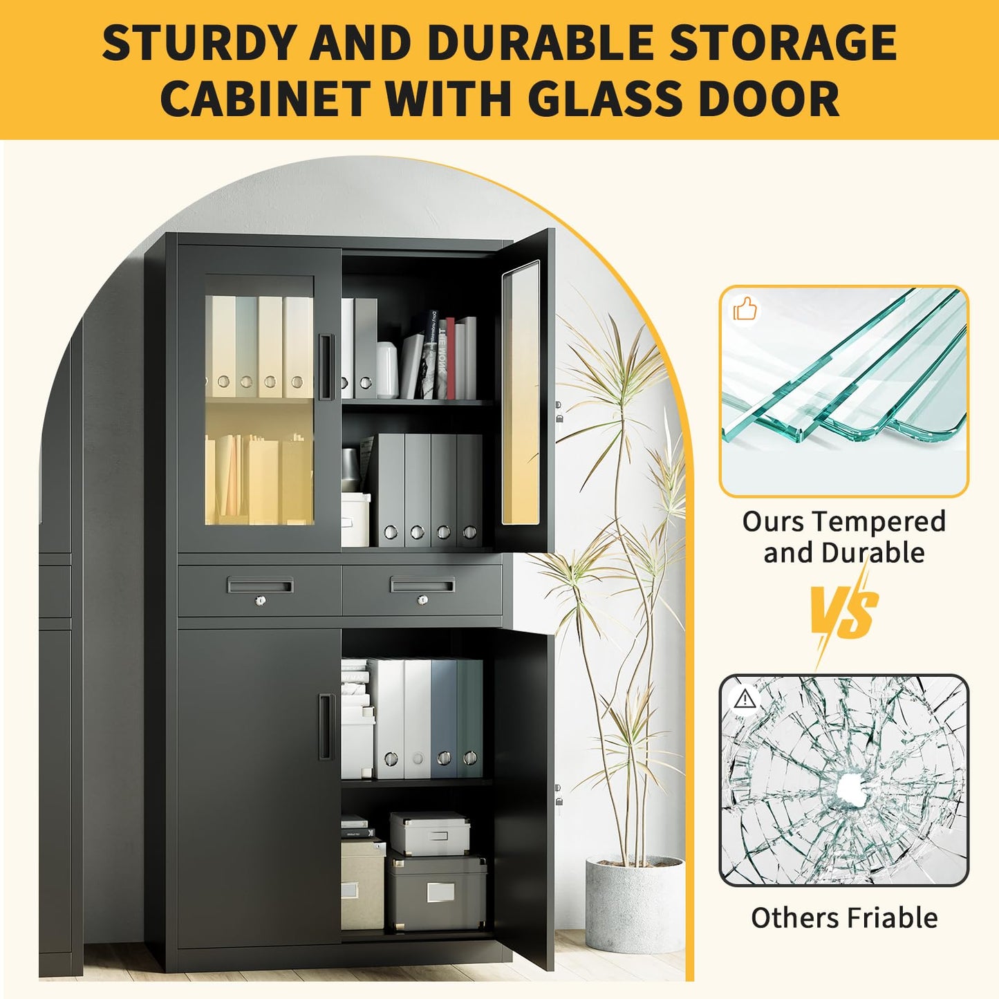 File Cabinet 2-Drawer Lateral with Lock, Metal Office Filing Cabinet for Letter/Legal/a4, Heavy Duty Storage Organizer, Full Extension Drawers, Anti-Tip Safety, Black, Home Office Organization