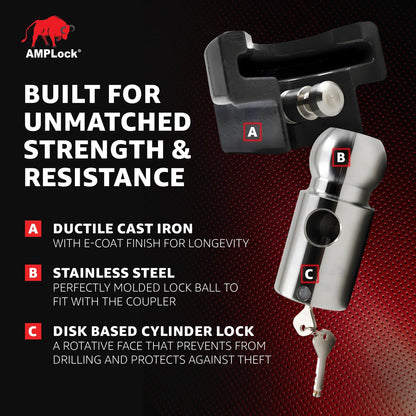 AMPLock U-BRHT2516 2 5/16 Trailer Coupler Lock Titan Weld-On Design Ball Hitch Lock Anti Theft for Boat Trailer RV Camper, Keyed Alike Heavy Duty, Fits 2 5/16 Titan Weld-On Ball Coupler Only