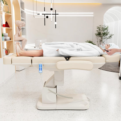 4 Motor Electric Chair/Bed, Aluminum Hydraulic System for Medical Treatment Exam, Facial, Spa, Eyelash, Tattoo, Podiatry Treatment Beauty Massage, Hand Remote Controlled Adjustable - Beige Gray