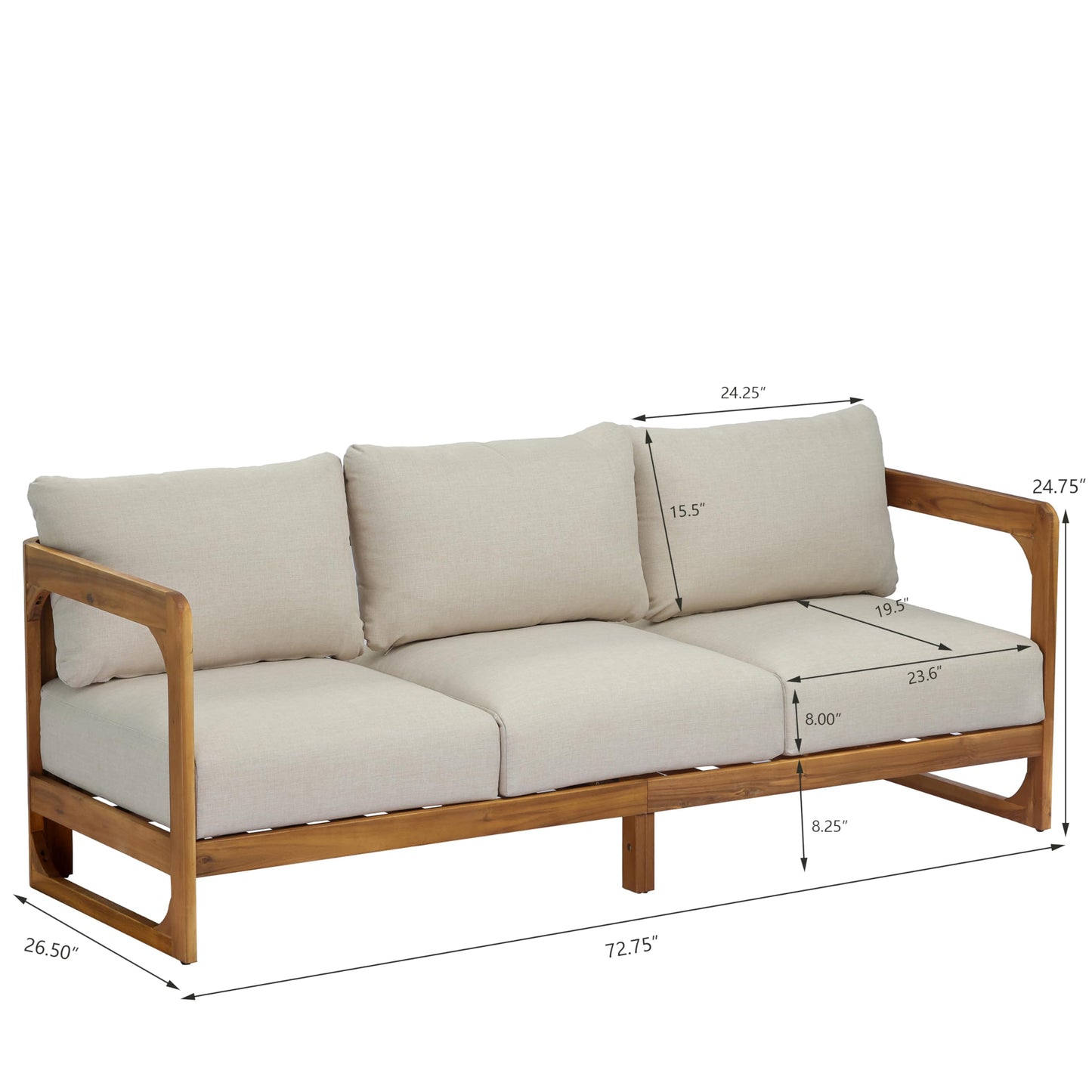 Christopher Knight Home Daria Acacia Wood Outdoor 3 Seater Sofa Set with Cushion, Solid Wood Patio Sofa with Removable Cushion, Comfy Lounge Sofa for Patio Furniture Set, Teak+Beige
