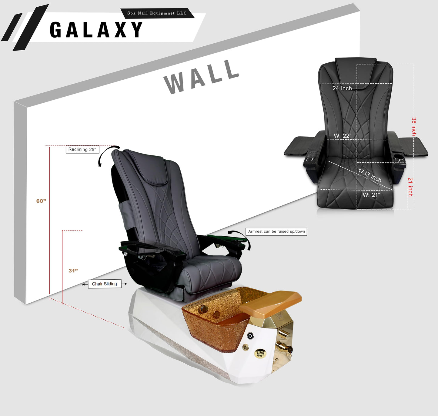 Galaxy Professional Nail Salon Furniture Set – Luxury Pedicure Spa Chair, Manicure Table & Technician Stools (Espresso Set, Espresso Table)