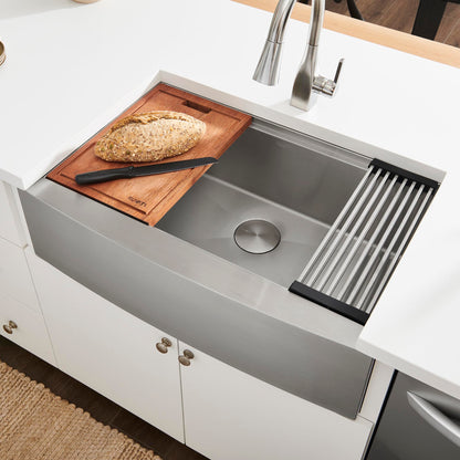 Ruvati 27-inch Apron-front Workstation Farmhouse Kitchen Sink 16 Gauge Stainless Steel Single Bowl - RVH9050