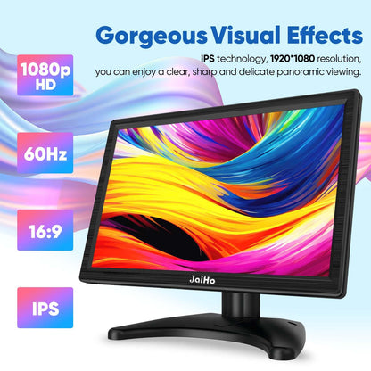 JaiHo 13.3-Inch IPS LED Security Monitor, 1080P Full HD Portable Screen with Metal Housing & Mirror Flip, BNC HDMI VGA AV USB, Small HDMI Monitor with Built-in Speakers for PC Raspberry Pi