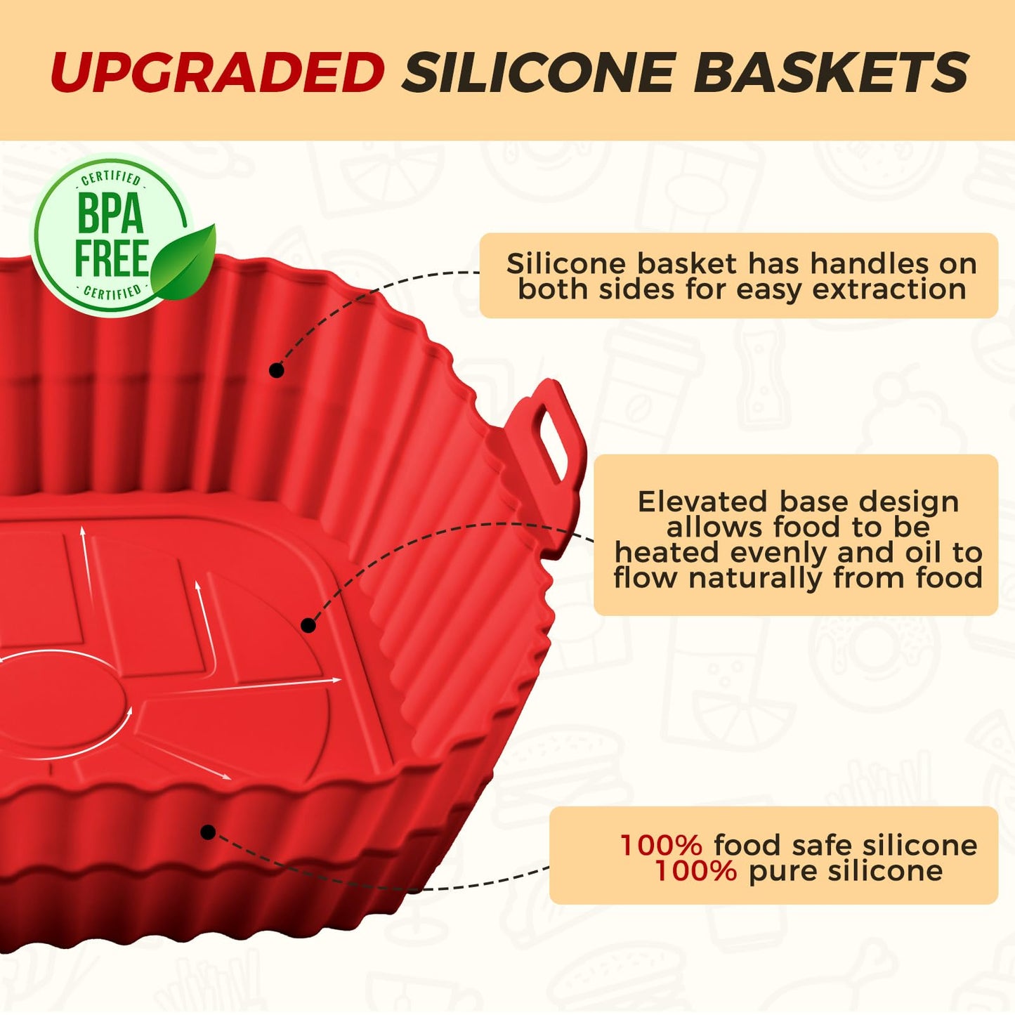 Buauty 3 Pack Air Fryer Silicone Liners 8inch Air Fryer Silicone Pot Reusable Food Grade Silicone Airfryer Liners Baking Basket Accessories Replacement of Flammable Disposable Parchment Paper