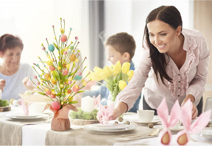 18 Inch Summer RoseCraft Easter Decorations, Artificial Pre-Lit Easter Egg Tree Tabletop Decor with Delicate Ornaments