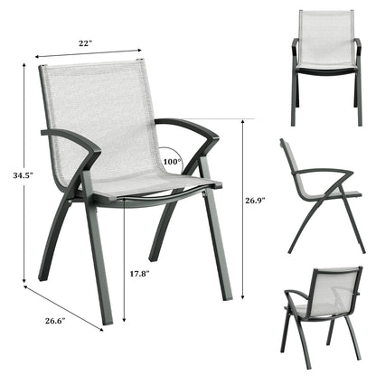 Patio Dining Chairs Set of 6, Outdoor Stackable Chairs with Metal Frame and Backrest, All Weather Breathable Patio Lawn Chair for Garden and Backyard