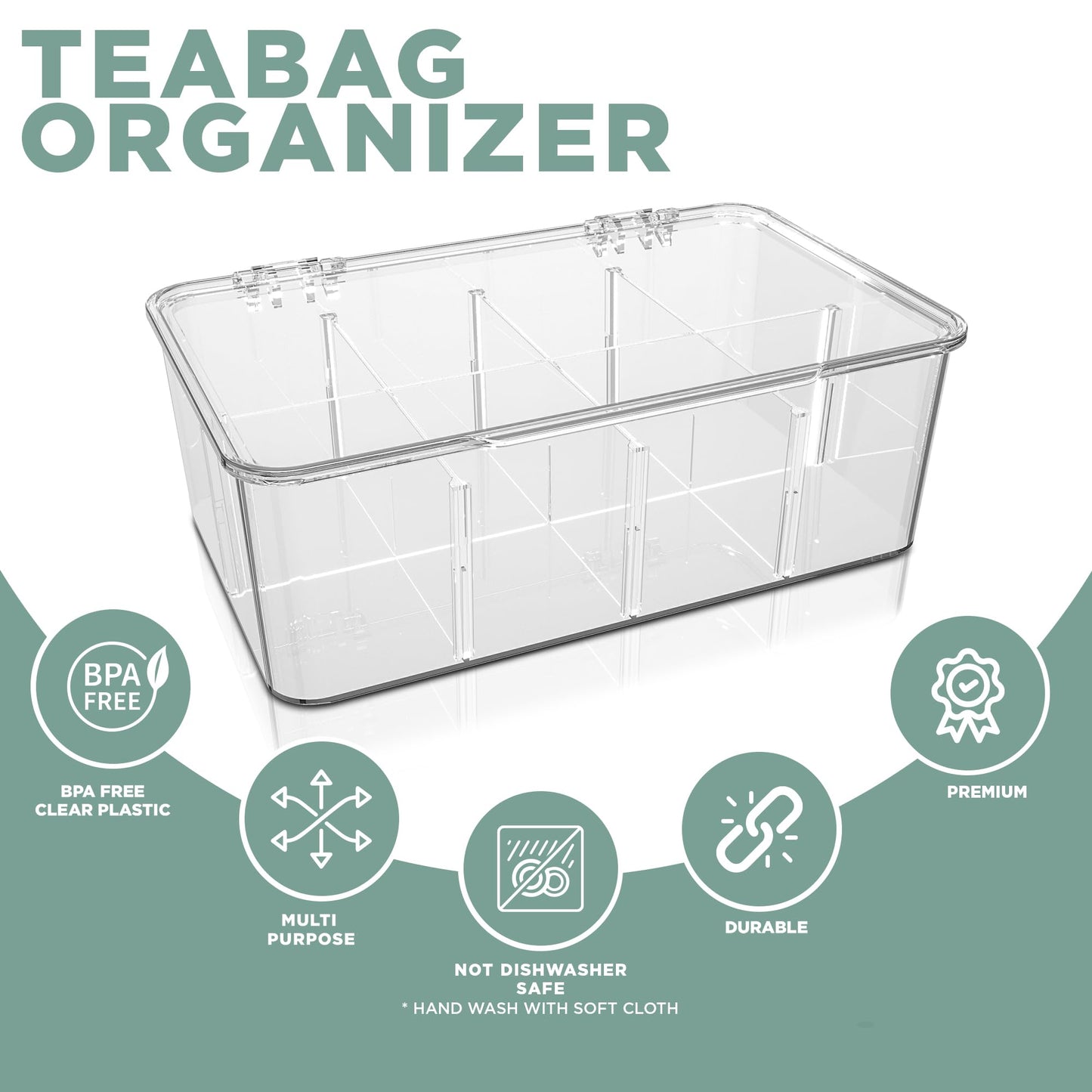 Utopia Home - Tea Bag Organizer With Lids, (1 Pack) Clear Pantry Storage Box - Stackable Partition Organizers or Holder With Lids For Drawers, Countertops, Fridge, Kitchen, Snack & Spice Organization