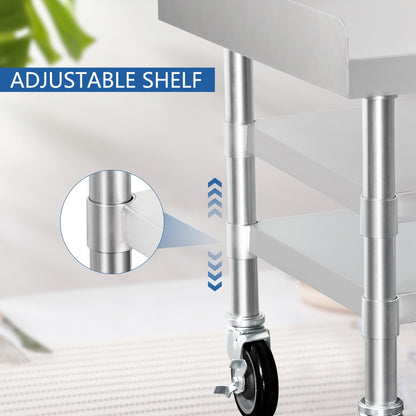 HARDURA Stainless Steel Equipment Stand Metal Prep Table with Casters 30"X 24" NSF 430 for Commercial Food Prep