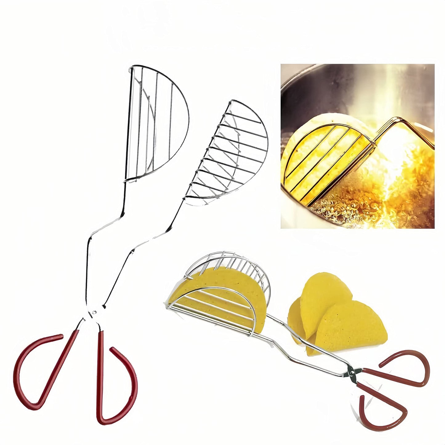 Taco Shell Maker Press Tortilla Fryer Tongs with 3pack Taco Holder Set,Make Homemade Stand-Up Taco Easy,Each Metal Taco Stands Hold 3 Tacos