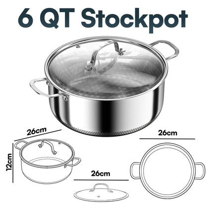6 QT Stainless Steel Stock Pot with Lid, 10-inch Sauce Pan Induction Cookware, PFOA Free 5-Ply Simmer Pot with Non Stick Coating, Dual Ear Handles Cooking Pot Oven & Dishwasher Safe Easy to Clean