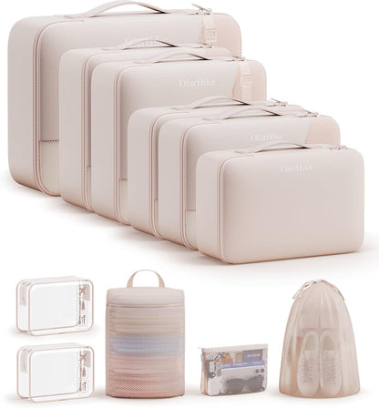 Skiennix Packing Cubes - 11 Set Travel Organizers | TSA Approved Makeup & Toiletry Bags - Beige