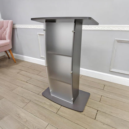 FixtureDisplays® 44.3" Tall Podium for Floor, Curved Frosted Front Acrylic Panel - Dark Grey 19658-GREY