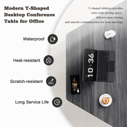 Conference Room Table, Foldable Flip Top Mobile Training Table with Wheels, 47.2 Inch Modern Rectangular Meeting Seminar Desk, Waterproof Metal Frame for Office, Classroom & Boardroom