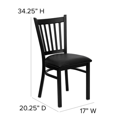 Flash Furniture 4 Pack HERCULES Series Black Vertical Back Metal Restaurant Chair - Black Vinyl Seat