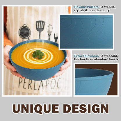 Perlapoc Unbreakable Large Cereal Bowls 40 OZ, Wheat Straw Bowls Set of 6, Alternative Plastic Bowls for Kitchen, Outdoors, Microwave & Dishwasher Safe Bowl Set for Salad, Cereal, Soup, Ramen, Multi