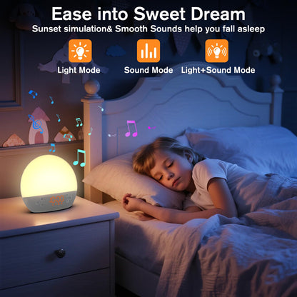 Wake up Light Sunrise Alarm Clock, Digital Alarm Clock Bedside Dimmable Night Light, White Noise Sound Machine 30 Soothing Sounds, Loud Alarm Clock for Heavy Sleepers Adults Kids, Ideal for Gift