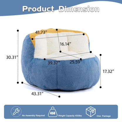 Amacv Oversized Bean Bag Chairs,Multicolor Faux Fur Couch Filled with Shredded Sponge,Large Lounger Sofa for Living Room,No Assembly Required, Blue+White+Yellow