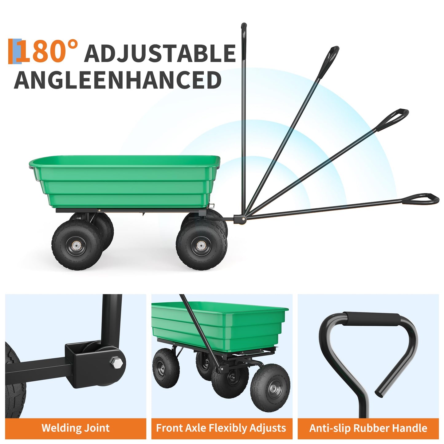 Tedyle Heavy Duty Garden Dump Cart – 4 Cu.Ft. Yard Wagon with 10-Inch No-Flat All-Terrain Wheels, 180° Rotating Handle & Quick-Release Dumping, Perfect for Outdoor Gardening, Farms & Lawns