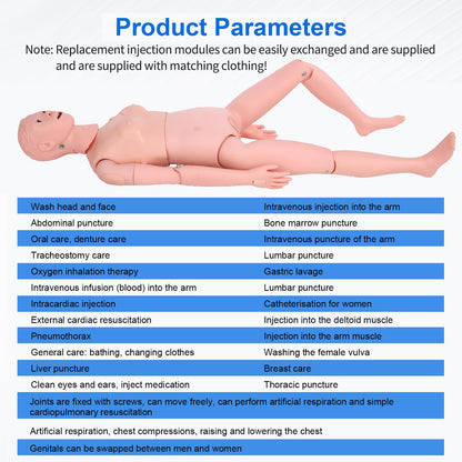 Medical Mannequin for Training, Female CPR Human Manikins Highly Simulated Patient Care Medical Manikin with 3 Muscle Module & Patient Gown & Urinary for Teaching Pratice (Famale)